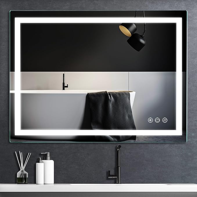 Bathroom Mirror, LED Lighted Vanity Mirror for Wall 36"×28" | Stepless Dimmable, 3 Colors (3000K-6000K), Anti-Fog, Wall Mounted, 1 Hour Auto Off, Memory Function, Reinforced Packaging