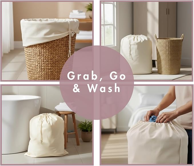 Laundry Bag Durable Clothes Drawstring Bag Machine Washable Travel Laundry Organizer for Dorm, College, Hamper - Set of 1, 28 x 32 Inch, Laundry Liner Bag - Natural