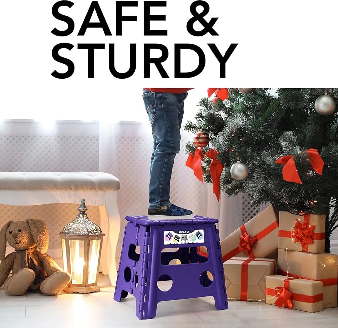 Delxo Folding Step Stool 13 Inch,300 Lbs Step Stool for Adults Purple | Foldable Step Stool 13",Non-Slip Foot Stools with Handle,Lightweight Collapsible stools for Kitchen,Bathroom,Bedroom,Garden