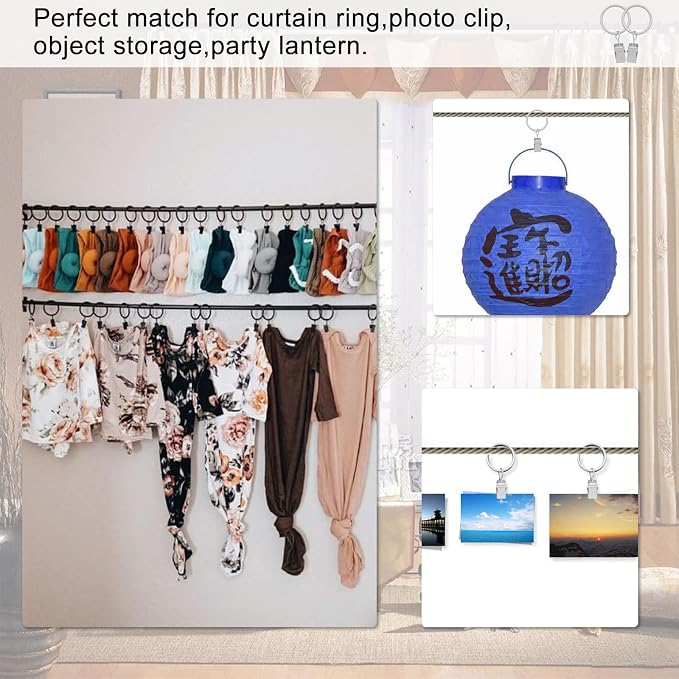 42 Pack Curtain Rod Clip Rings,1" Interior Diameter(Compatible with up to 5/8" Curtain Rod),Metal Drapery Ring with Clips,Strong Decorative Drapery Window Ring with Hooks,Rustproof Vintage(White)
