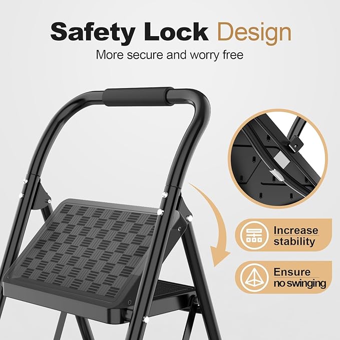 HBTower 2 Step Ladder, Step Stool for Adults | 2 Step Ladder Folding Step Stool with Wide Pedal Ergonomic Design