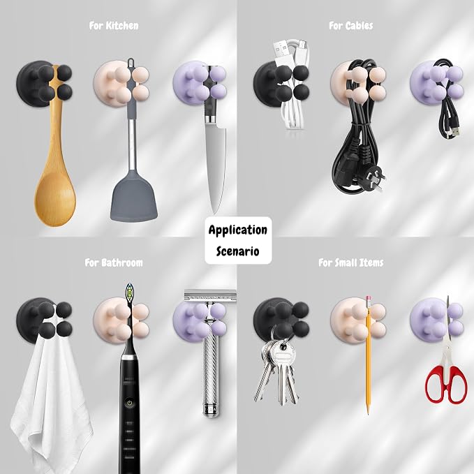 4Pcs Silicone Toothbrush Holders for Bathrooms,Waterproof Self Adhesive Multifunctional Hook for Hanging Towel Key Plug Cable for Bathroom Kitchen Living Room Office Mixed1