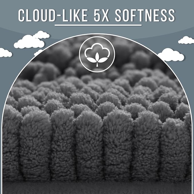 Yimobra Bathroom Rug Mat 44 x 24, Non Slip and Super Absorbent Bath Mat,Machine Washable Quick Dry,Ultra Plush Chenille Shower Rugs for Bathroom Floor Sink Tub and Shower Outside,Dark Gray