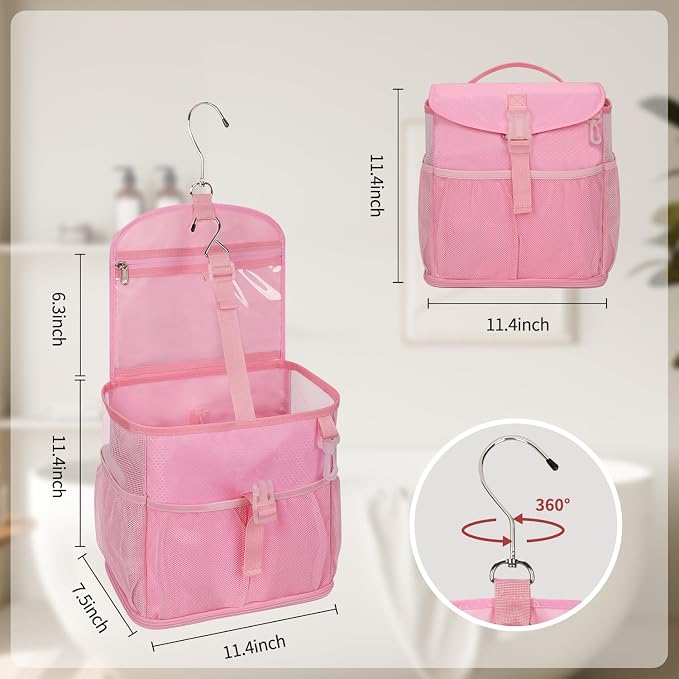 Ethereal Pink Hanging Mesh Shower Caddy Portable for College Dorm Room Essentials, Large Capacity Shower Bag for Guys/Girls, for Beach, Swimming, Gym