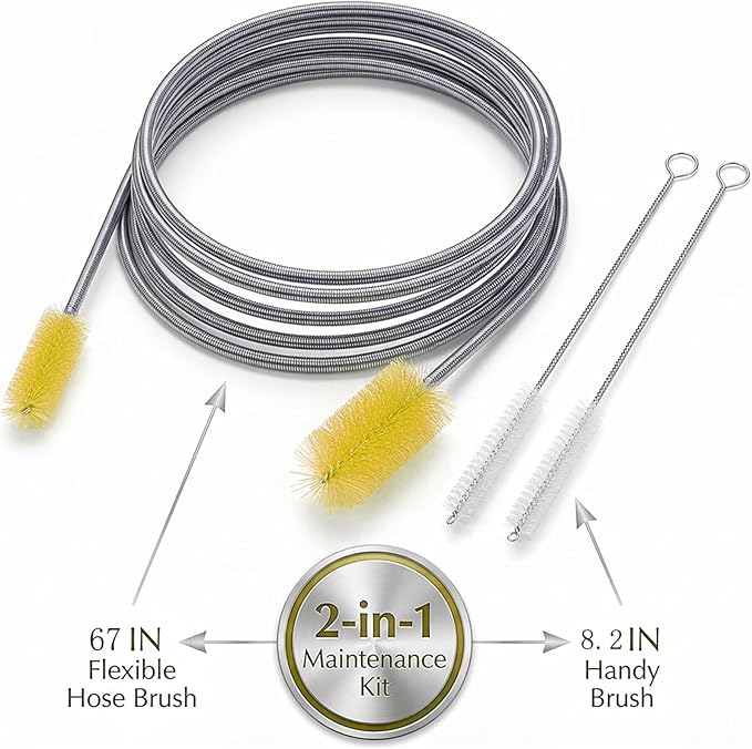 67" Flexible Drain Brush Set, Double Ended Long Hose Pipe Cleaner with 2 Pcs 8.2" Straw Cleaning Brushes, Nylon Tube Cleaner Tool for Refrigerator Defrost, Aquarium Filter, Sink Drain
