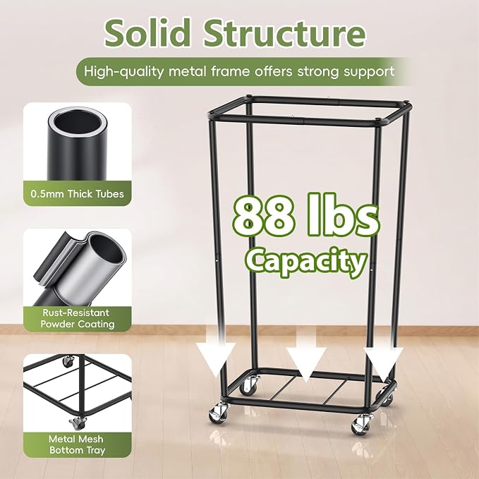 Laundry Hamper with Wheels and Lid, 110L Large Rolling Laundry Basket Gray | Heavy Duty Clothes Organizer, Sturdy Metal Frame, Lockable Swivel Casters, Removable Bag, For Bedroom, Bathroom, Laundry Room