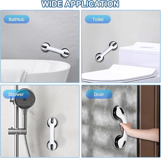MCDEX Grab Bars for Shower, 12 Inch Shower Handle for Seniors, 2 Pack | Strong Suction Cup, for Elderly, Handicap, Bathroom Wall, No Drill, Waterproof, Anti-Slip, Removable