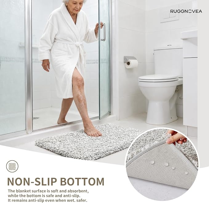 Bathroom Rugs Non Slip Washable 48x24,Ultra Soft Thick Shaggy Absorbent Bath Mats,High Density Foam Latex Non Slip Backing Bath Rugs,Microfiber Bath Mats for Bathroom Floor&Sink,White Grey