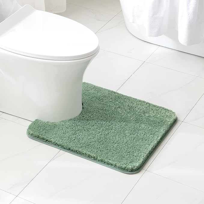 MIULEE Sage Green Microfiber Toilet Bath Rug U-Shaped Contour 20x24 Inch | Absorbent, Non Slip, Quick Dry, Fluffy Bath Rugs for Bathroom Floor Tub Showers, Machine Washable