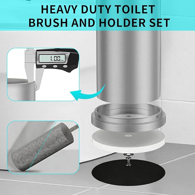 Stainless Steel Toilet Brush and Holder Set,Toilet Bowl Brush and Holder | Brushed Nickel Heavy Duty Toilet Brush for Bathroom with Long Handle,Removable Inner Bowl and Splash Protection,Deep Cleaning