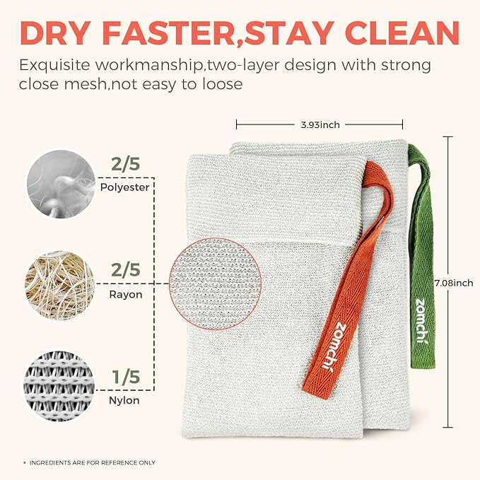 ZOMCHI Soap Saver Bags for Bar Soap, 2 Pack, Gentle Texture Grey | Nylon Mesh Helps Create Rich Lather, Hanging Loop, Quick Drying Design, Roomy Pouch For Bath And Shower Routines
