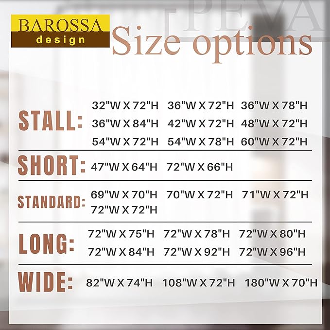 Barossa Design Plastic Shower Curtain Liner with 6 Magnets, Clear, 69x70 | 8G Heavy Duty PEVA, 6 Bottom Magnets, Waterproof, PVC Free, Metal Grommets, 69 x 70 for Standard Size Bathroom