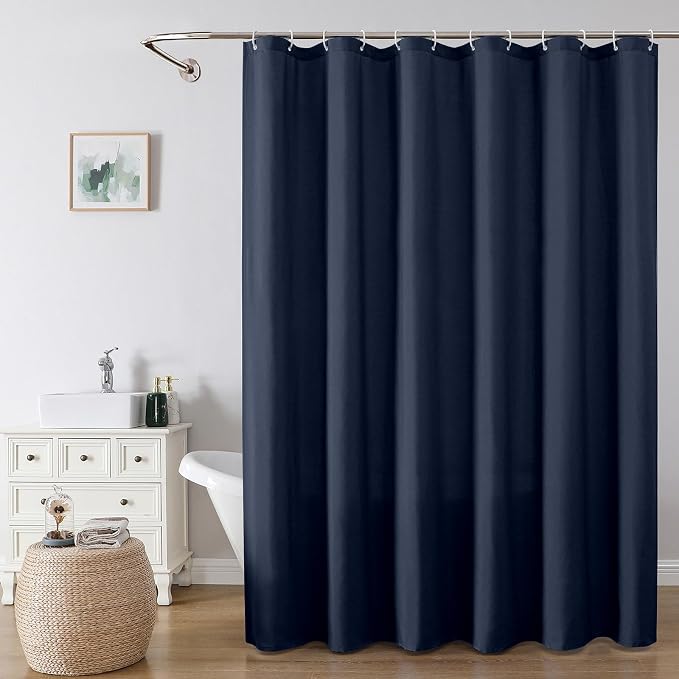 Zora 84 Inch Shower Curtain Set with 12 Plastic Hooks, Plain Fabric Shower Curtain for Bathroom - Extra Long Shower Curtain, Water Resistance, Machine Washable Soft Cloth, 72WX84L, Navy Blue