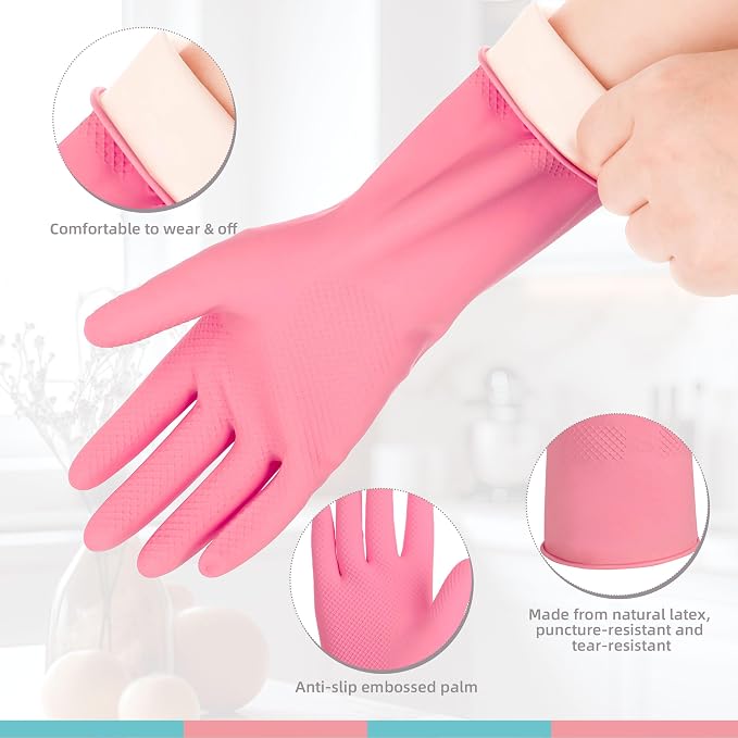 Xgunion Rubber Cleaning Gloves for Dishwashing-5 Pairs Colorful Reusable Household Cleaning Glove for Washing Dishes and Kitchen Cleaning Non-Slip Grip Dish Gloves for Women Men (Small)