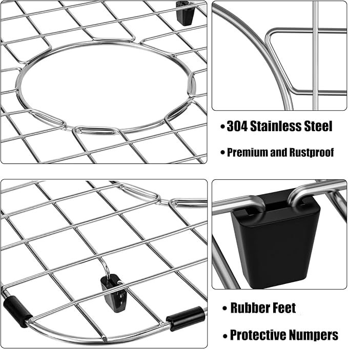 Orgneas Sink Protectors for Kitchen Sinks 13"x16" and 11.2"x14.5" | 304 Premium Stainless Steel Double Bowl Kitchen Sinks Bottom Grate Rack Grid, Centered Drain, 2 Pcs