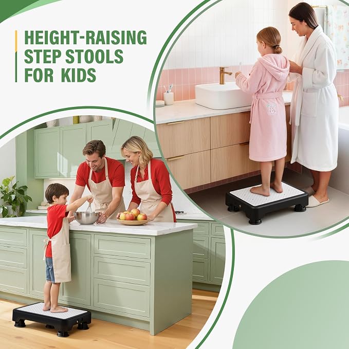 SOYO Mobility One Step Stool Platform for Adults & Elderly, Black-White | Adjustable Small Step Riser for Seniors, Indoor Outdoor Non-Slip Standing Support Portable Low Step for Car, Bed, Bathroom