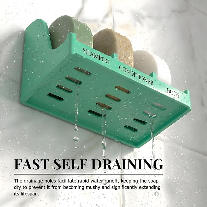 Soap Holder for Shower Wall, 3-Compartment Soap Dish for Shampoo, Conditioner and Body Soap, Fast Draining & Rust-Proof & Heavy Duty, Ultra-Strong Adhesive for Long-Term Bathroom Use & Freestanding