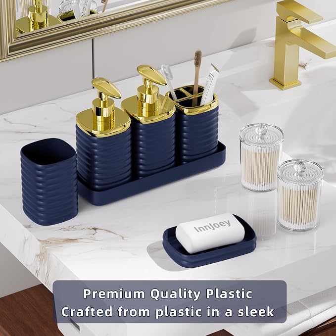 Bathroom Set - 25PC Bathroom Sets with Shower Curtain and Rugs, Blue Bathroom Set, Bathroom Accessory Set, Luxury Bathroom Accessories Set, Trash Can, Toilet Brush, Soap Dish & Soap Dispenser
