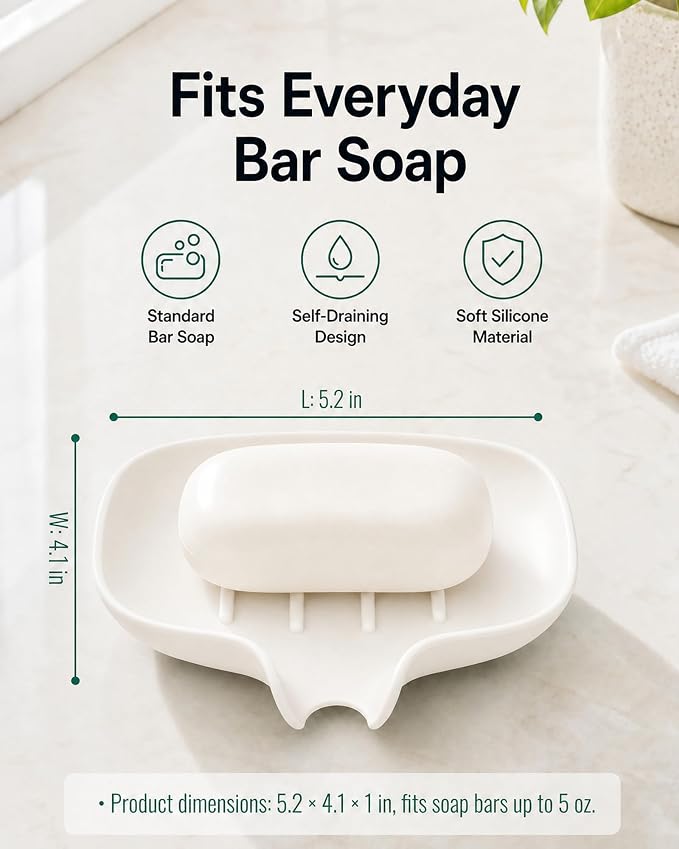 3 Pack Soap Bar Holder, AIMAIAIMAI Self Draining Soap Dish, Quick Drainage, Soap Dishes for Bathroom, Shower, Silicone Soap Tray for Kitchen, Dishwasher Safe (White)
