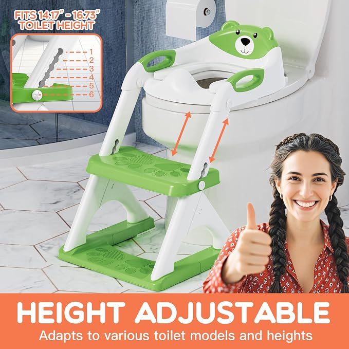 Potty Training Toilet for Toddlers, 2-in-1 Potty Training seat, Anti-Slip | SKYROKU, Fits Round & Elongated Toilets, 6 Heights, Splash Guard, Foldable, Holds 200+ lbs, Step Stool, Dishwasher Cushion