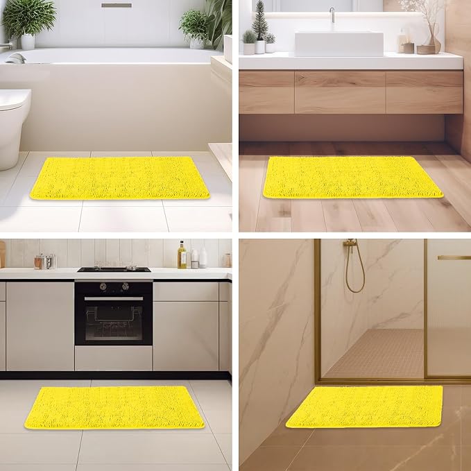 Yellow Bathroom Rug – Absorbent and Washable Bath Mat, Non-Slip, Thick Soft Chenille Bath Rugs for Bathroom Floor, Shower, Sink - 24" x 36"