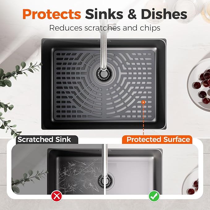 Snuggery Silicone Sink Protector for Kitchen Sink, 19"x13" Rear Drain | Scratch protection, cushions fragile dishes and glassware, dishwasher safe, food-grade silicone, 446°F heat resistant