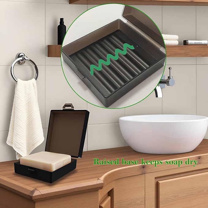 Square Soap Dishes Holder for Shower Travel Soap Container with Lid Lightweight Waterproof Soap Box for Dr. Squatch Men's Soap Bar for Traveling Toiletry Gym Bathroom (Transparent black)