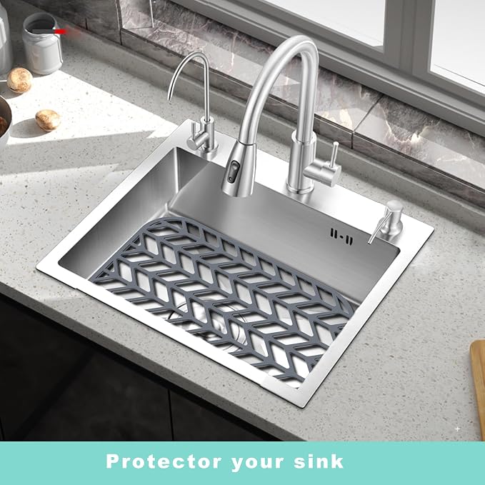 AWOKE Sink Protectors for Kitchen Sink - 12.25" x 11.5" Sink Mat - Heat-resistant Easy-clean Silicone Sink Mat - for Protection of Stainless Steel Sink Pack of 2