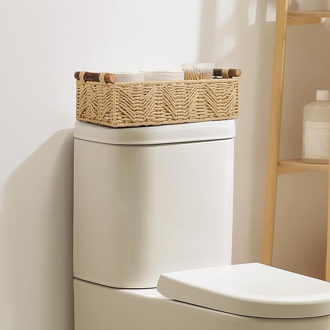 Toilet Paper Storage Basket for Bathroom Countertop Baskets for Organizing | with Handle for Bathroom Bedroom Home Decor Small Basekt for Shelves Apartment Countertop Use,Beige