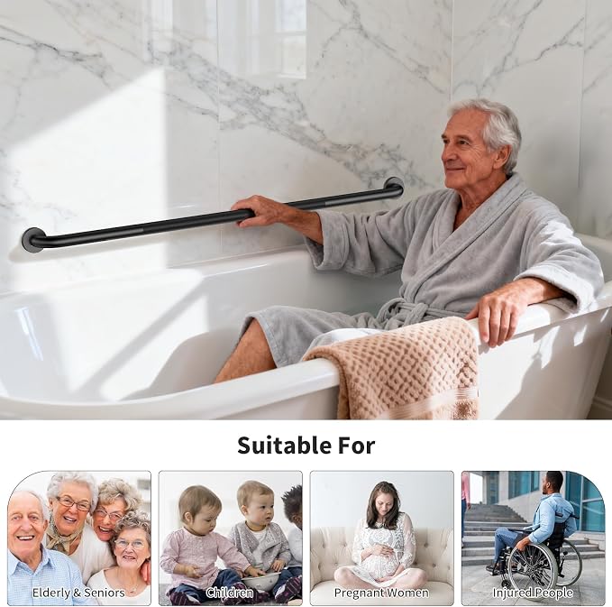 48 Inch Anti Slip Shower Grab Bar, Munzong Grab Bar for Wall Black | Bathroom Knurled Handicap Balance Bar Safety Hand Rail Support Elderly Senior Assist Bath Handle