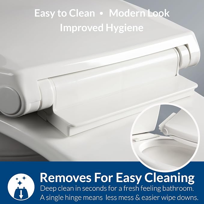 Mayfair Preston Easy to Clean Single Hinge Toilet Seat, Modern Slow Close Plastic Toilet Seat, Made in USA, Round, White