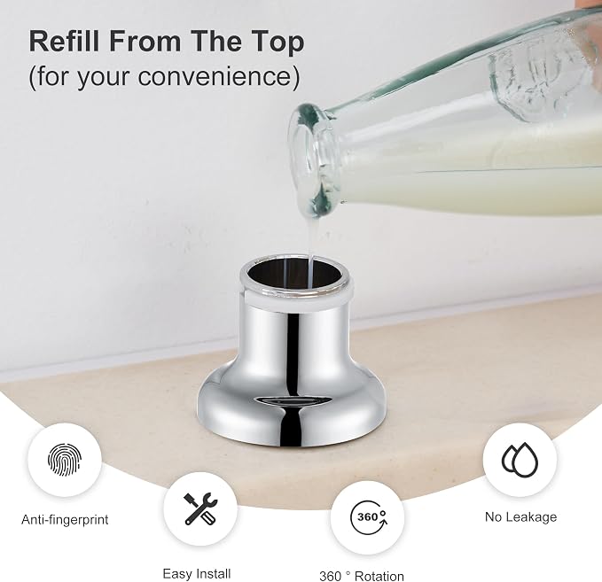 Kitchen Sink Soap Dispenser with 17 OZ Bottle - Chrome | Built in Soap Dispenser, Liquid Dispenser for Kitchen Sink, Refill from The Top, G086C