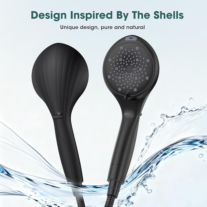 Filtered Shower Head with Handheld, High Pressure 8 Sprays, Black | 80" Long Stainless Hose, Built-in Power Wash, Water Softener Filter Beads for Hard Water - Remove Chlorine, Reduce Dry Skin
