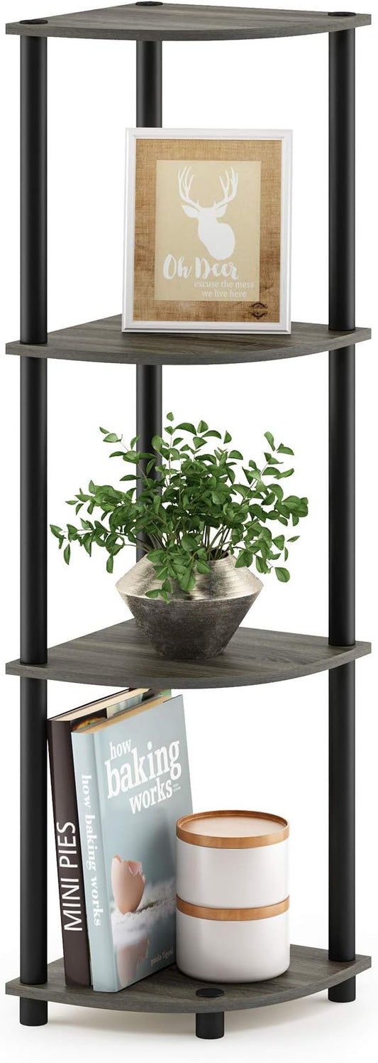 Furinno TURN-N-TUBE Corner Shelf, 4-Tier Corner Bookshelf, Display Storage Shelves with Open Shelves, for Organization and Storage, Living Room, Home Office, Garage, French Oak