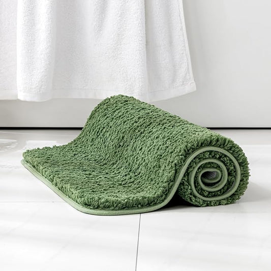 MIULEE Moss Green Bathroom Rugs Soft Small Microfiber Bath Mat 16x24 Inch | Absorbent, Non Slip, Quick Dry, Fluffy Bath Rugs for Bathroom Floor Tub Showers, Machine Washable