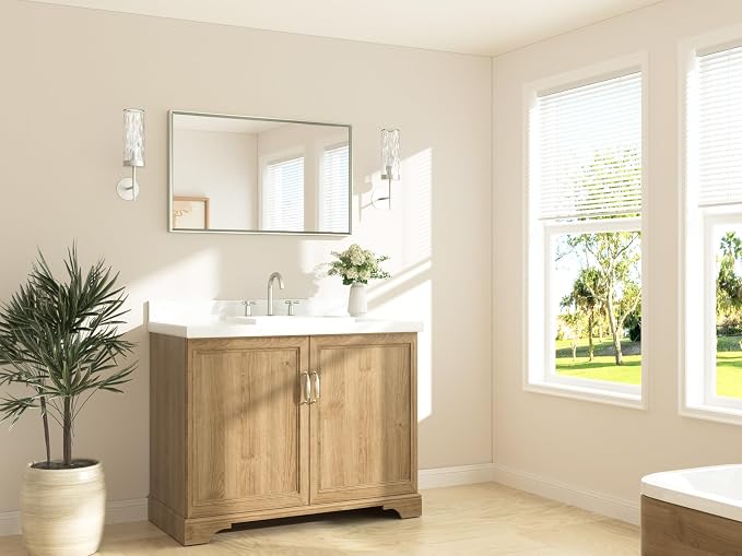 Brushed Nickel Bathroom Mirror for Over Sink 40" x 24" Brushed Nickel Beveled Framed Rectangle Vanity Mirror for Bathroom, Bedroom, Entryway, Living Room, Tempered Glass, Stronger Frame