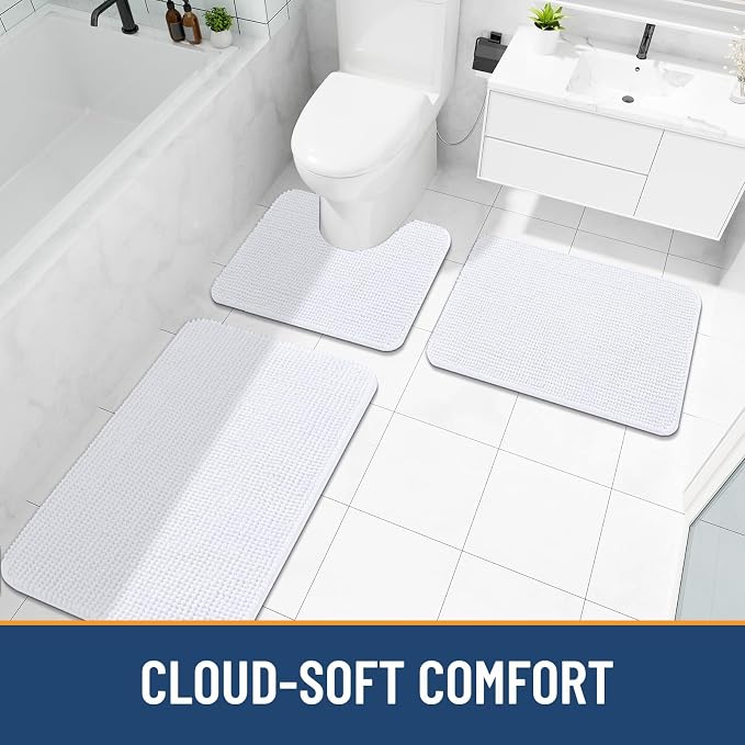 Arotive Chenille Bathroom Rugs 50x30, Soft Absorbent Bath Mat, White | Rubber Backing, Machine Washable Dry Bath Mats for Bathroom Floor, Tub and Shower, Home Decor Accessories
