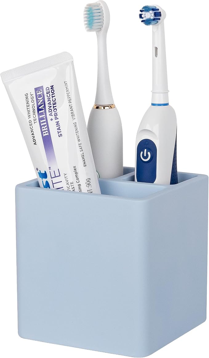 Diatomite Toothbrush Holders Tooth Brush Organizer - Blue | Water-Absorbent Material, 3 Slots for Electric Toothbrush and Toothpaste, for Bathroom Countertop, Shower, Vanity