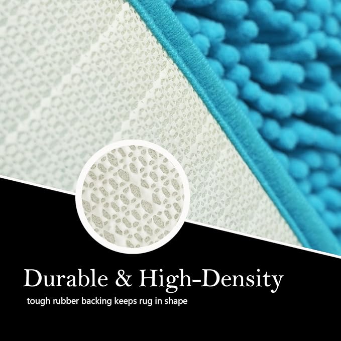 Bathroom Rugs Chenille Bath mat 2 Piece Set, Super Absorbent, Strong PVC Non Slip Backing, Bath mats for Bathroom, Plush Shaggy, Thick, Machine Washable, Bathtub, Toilet.(Turquoise)