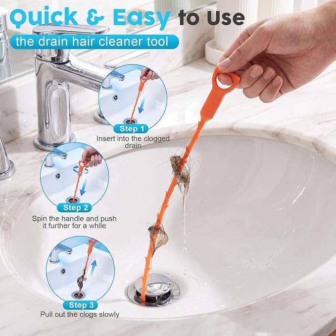 ACOCO 16.4FT Drain Snake, Drain Auger with Drill Attachment, 6 Cutter Heads | 14-in-1 Heavy-Duty Plumbing Snake Drain Clog Remover with 2 Hair Catchers & 2 Brushes for Kitchen Sink, Bathtub and Shower