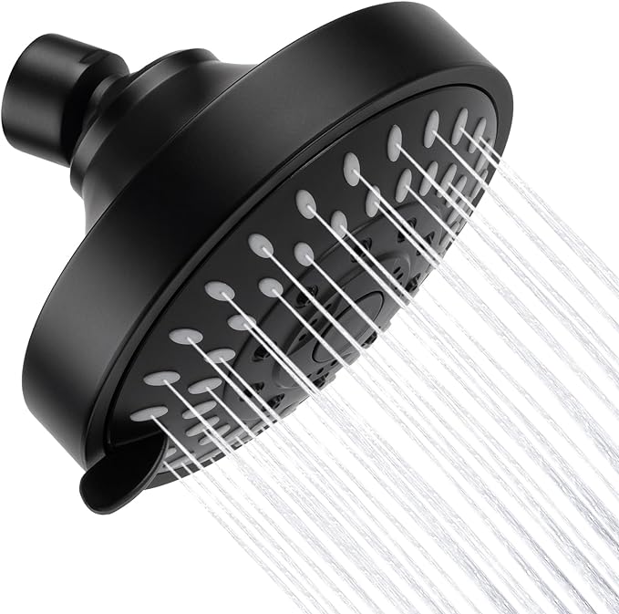 AISOSO High Pressure Rain Shower Head 5 Modes Showerhead 4.1" Matte Black | Low Water Pressure Compatible, Powerful Spray Fixed Showerhead for a Relaxing Indoor & Outdoor Shower