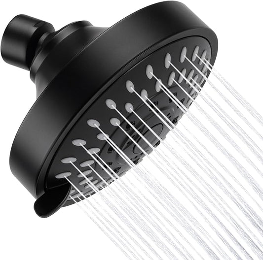 AISOSO High Pressure Rain Shower Head 5 Modes Showerhead 4.1" Matte Black | Low Water Pressure Compatible, Powerful Spray Fixed Showerhead for a Relaxing Indoor & Outdoor Shower