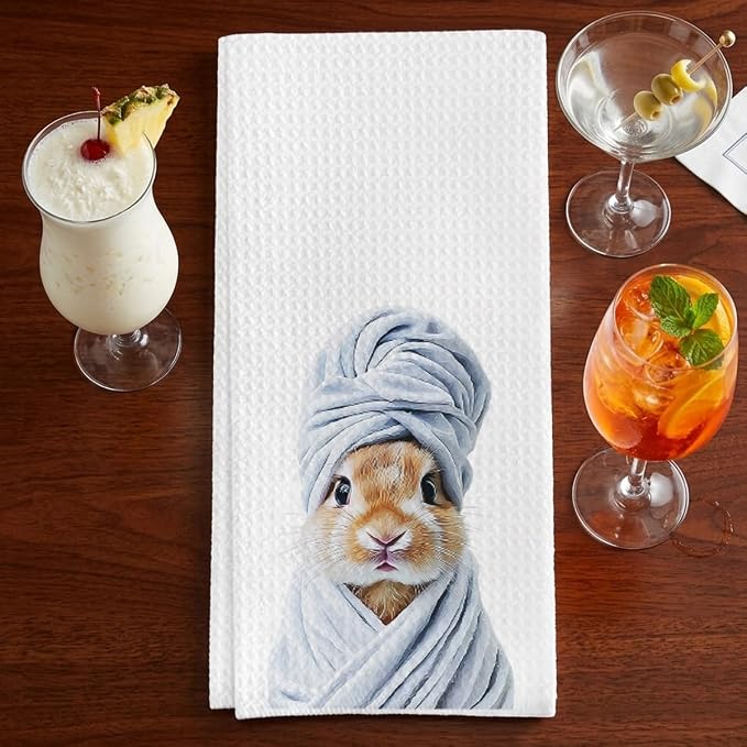 Rabbit Bunny Gifts Decoration Towels for Washroom Toilet, Rabbit Bunny Lover Waffle Weave Bathroom Towels for Farmhouse