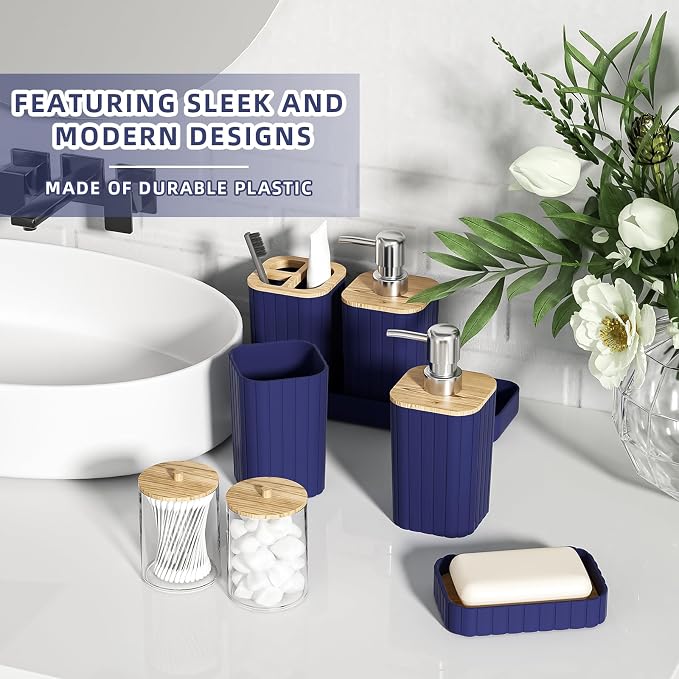 XLHOMO Bathroom Set - 25PC Blue Bathroom Set with Shower Curtain and Rugs, Bathroom Accessories Set, Blue Shower Curtain Set with Bathroom Trash Can