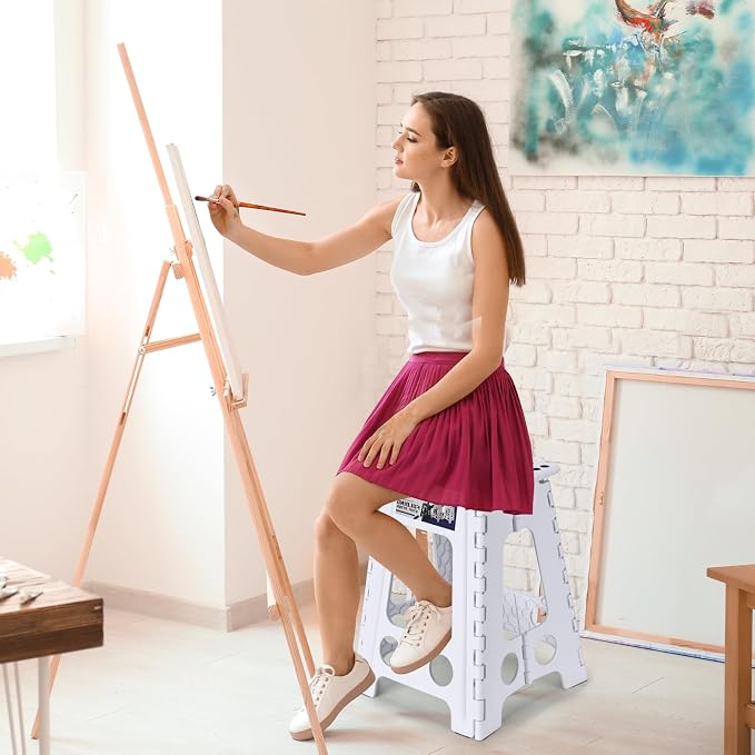 Delxo 17.5 Inch Folding Step Stool,Foldable Step Stool for Adults White | Step Stool with Safety Lock,Portable Collapsible Step Stool,Non-slip Folding Stools for Kitchen Bathroom Bedroom Garden 1PC