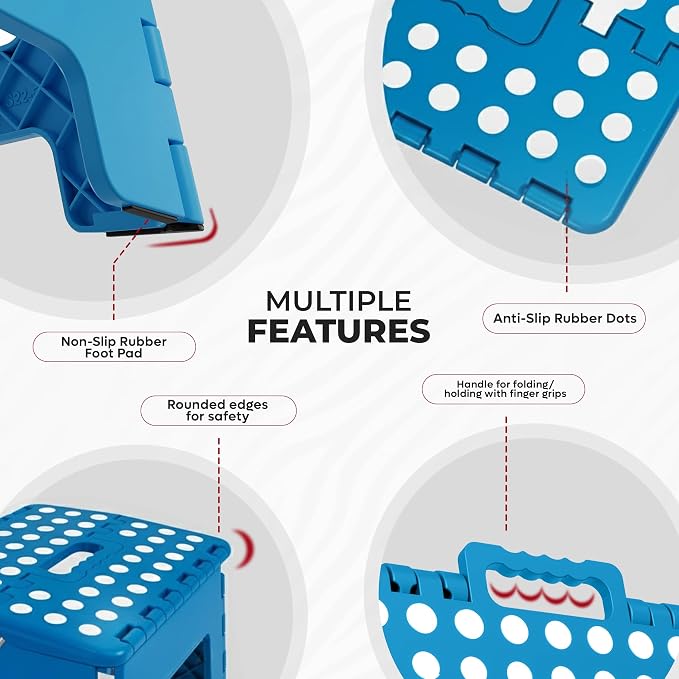 Utopia Home Folding Step Stool 9 Inch, Anti-Slip, Blue, 1-Pack | Foldable step stool with anti-slip surface, built-in handle, and 300 lbs support for safe home use.