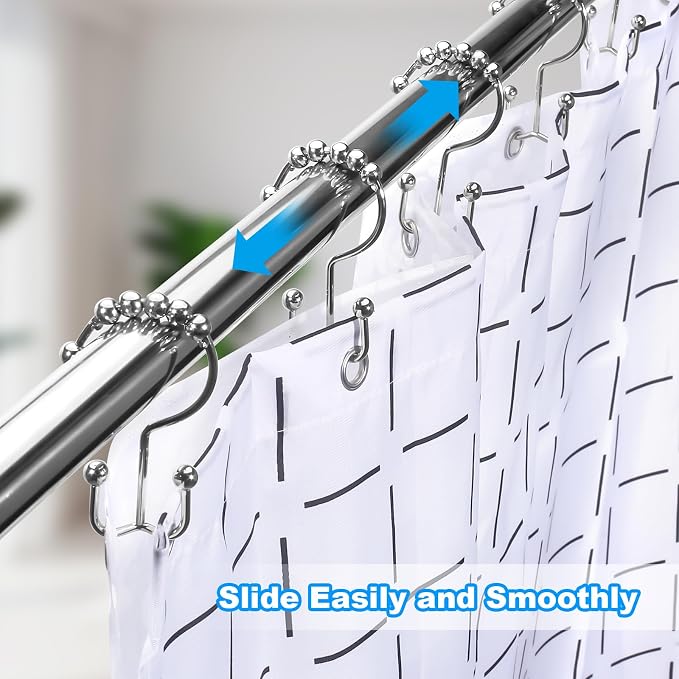 Shower Curtain Rings,Shower Curtain Hooks,Rust Proof Secure Lock Ring Clips for Hanging Bathroom Curtain (Silver E-Hooks)