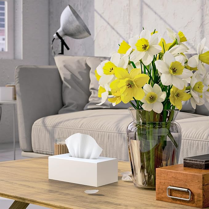 SILUT Matte White Rectangle Acrylic Tissue Box Cover | Decorative Stylish Tissue Box Holder for Bathroom, Home, Kitchen & Restaurant,Magnetic Bottom & Non-Slip Base