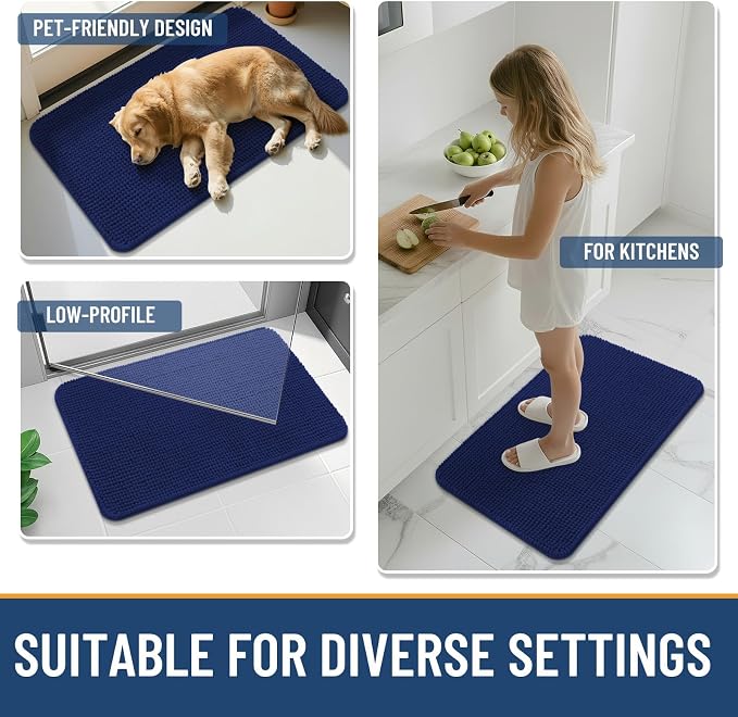 Arotive Chenille Bathroom Rugs 47x32, Soft Absorbent Bath Mat, Navy | Rubber Backing, Machine Washable Dry Bath Mats for Bathroom Floor, Tub and Shower, Home Decor Accessories