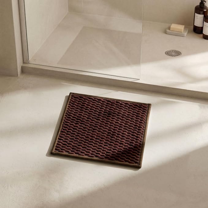 Triohero Small Bathroom Rugs Non Slip Washable Bath Rugs Super Absorbent Bathroom Rug Thin Quick Dry Low Pile Bath Mats, Brown 12"x12"